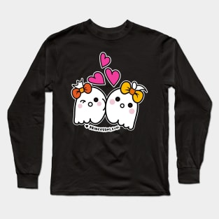 kawaii two ghosts cute spooky ghost illustration, happy halloween Long Sleeve T-Shirt